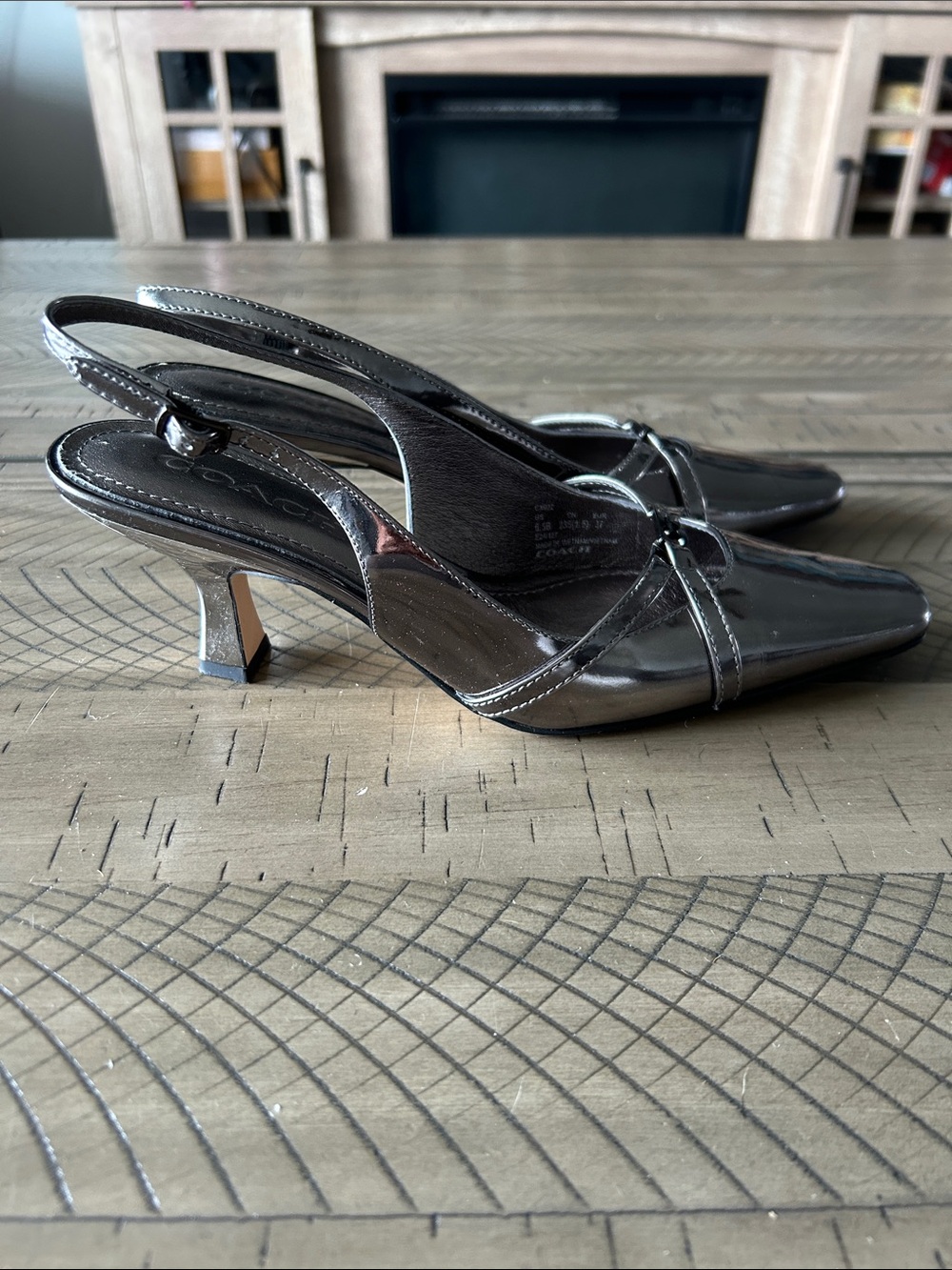 Coach Silver Metallic Slingback Heels - Picture 4 of 10